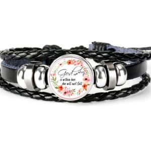 God Is With Her Braided Leather Bracelet